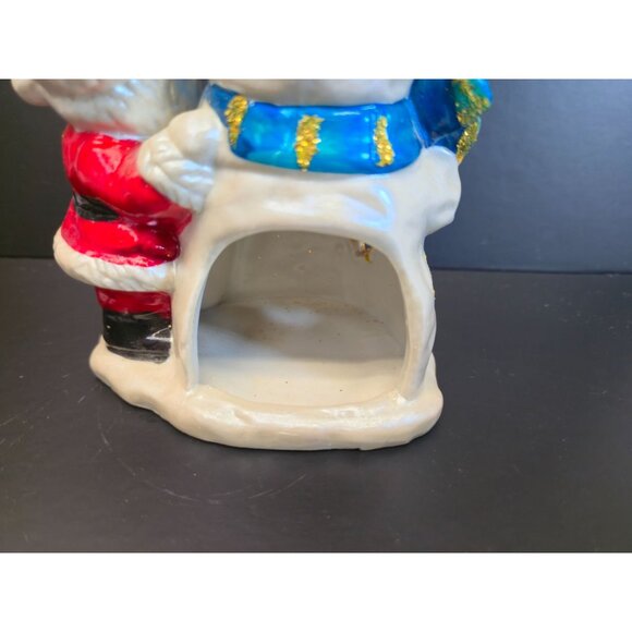 Retro Santa & snowman tea light candle holder iridescent nostalgic Christmas - Picture 5 of 10